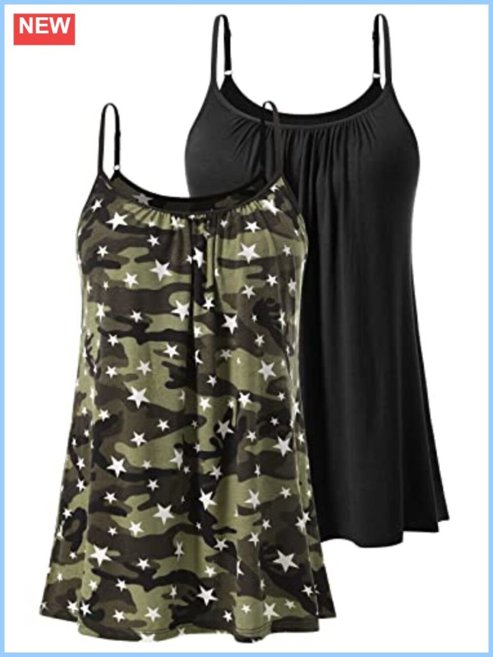 2 Piece Camisole Set Pleated Adjustable Spaghetti Strap Loose Fit Tank Top
